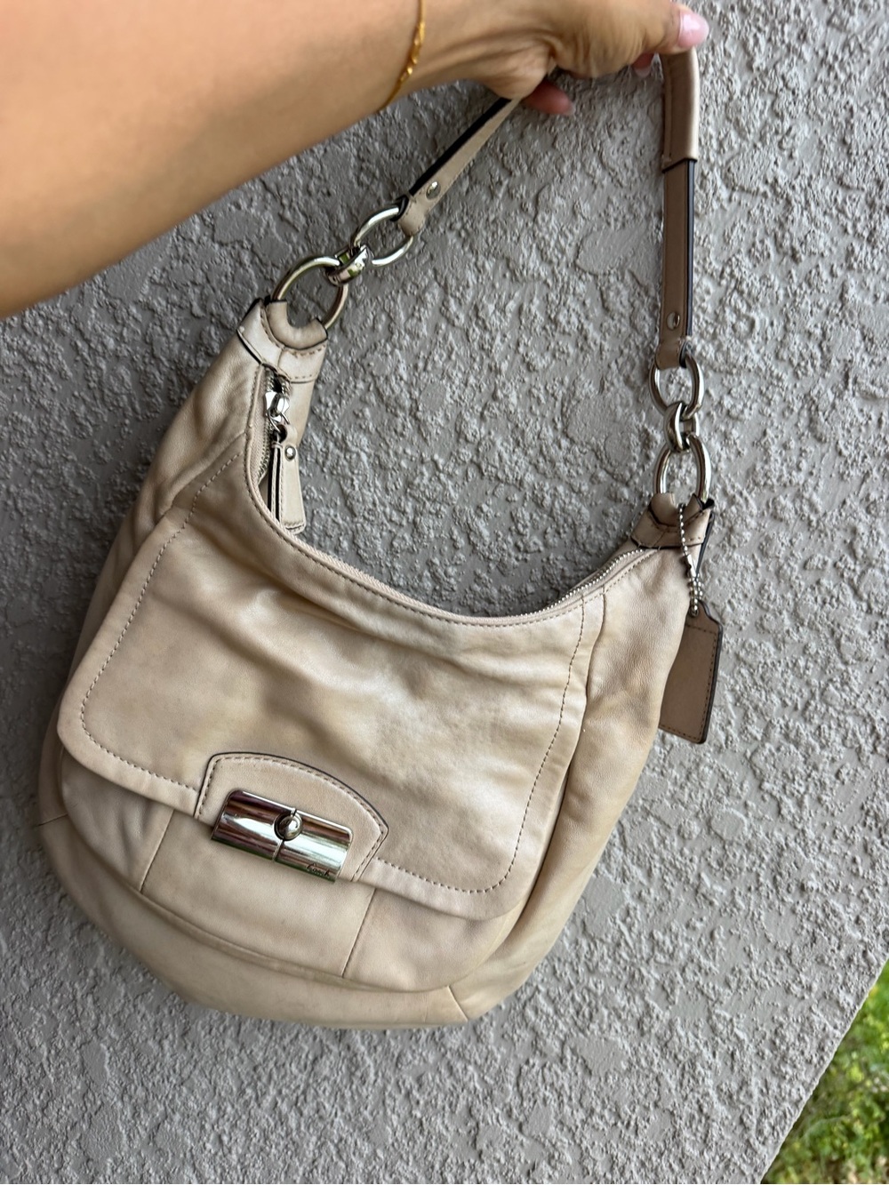 COACH Kristin Champagne Leather Hobo Shoulder Bag F22306